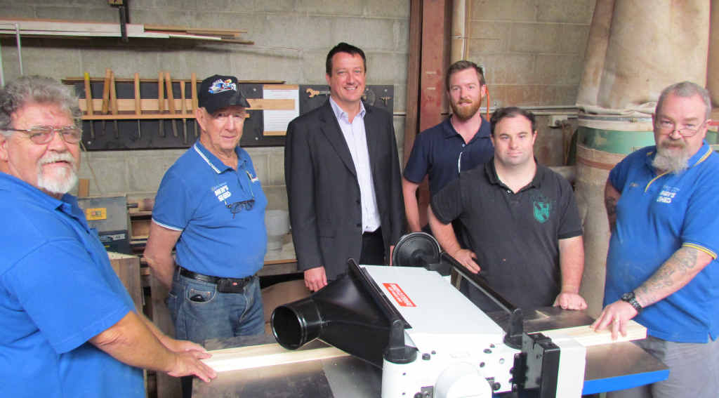 SHED MATTERS: Members of the Coffs Harbour Men’s Shed and ETC director Simon Reid (third from left) try out the new thicknesser donated by ETC. SHED MATTERS: Members of the Coffs Harbour Men’s Shed and ETC director Simon Reid (third from left) try out the new thicknesser donated by ETC.